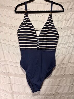 La Blanca Capri striped plunge one piece bathing suit NWT